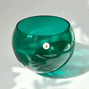 Avocado Green Vintage Circular Midcentury Modern Bowl / Vase